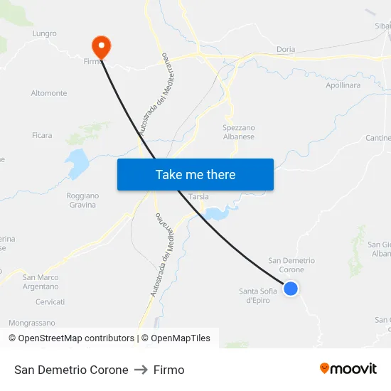 San Demetrio Corone to Firmo map