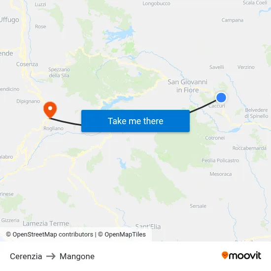 Cerenzia to Mangone map
