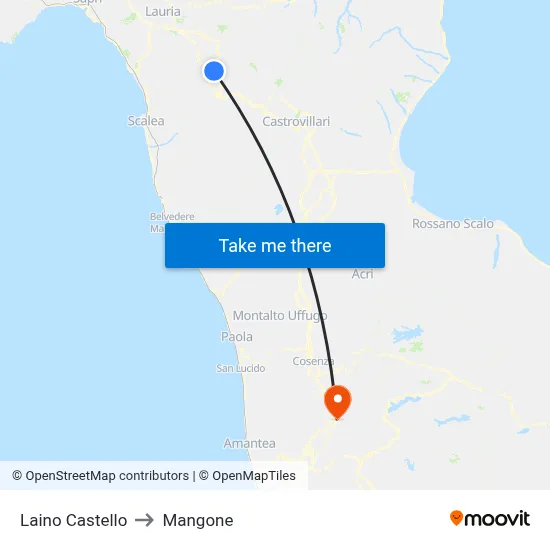 Laino Castello to Mangone map