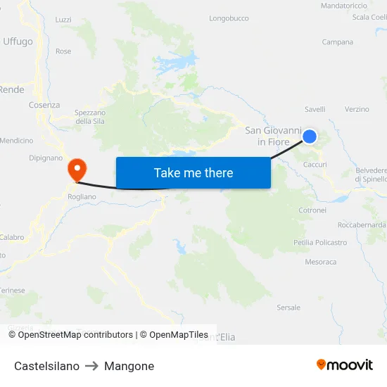 Castelsilano to Mangone map
