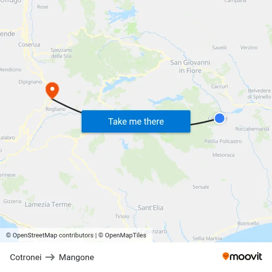 Cotronei to Mangone map
