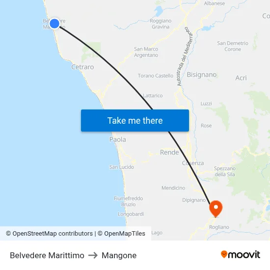 Belvedere Marittimo to Mangone map
