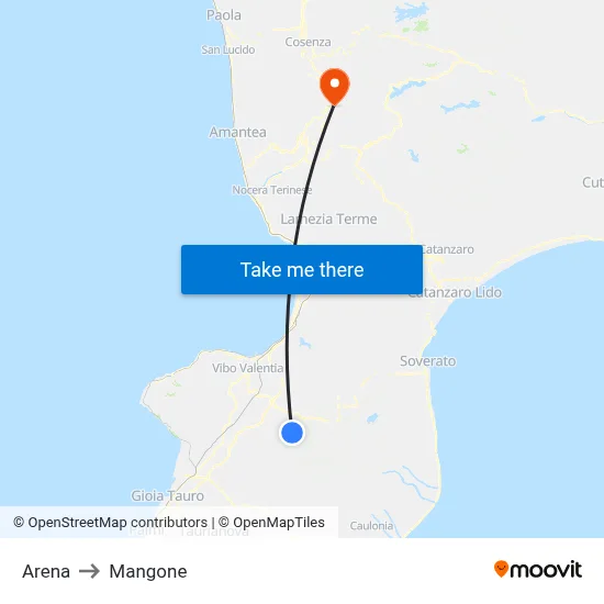 Arena to Mangone map