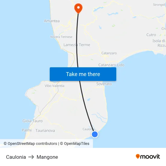 Caulonia to Mangone map