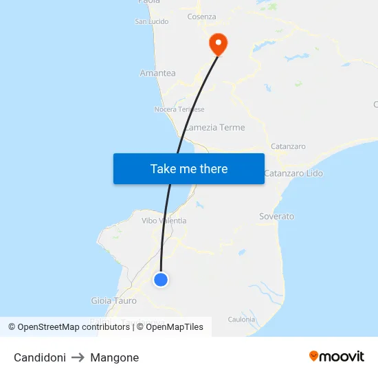 Candidoni to Mangone map