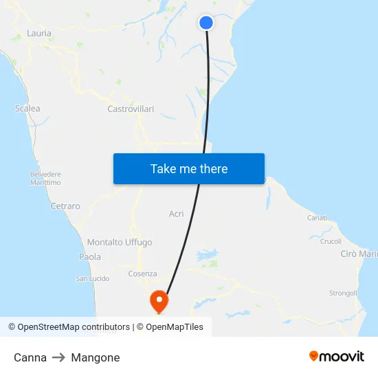 Canna to Mangone map