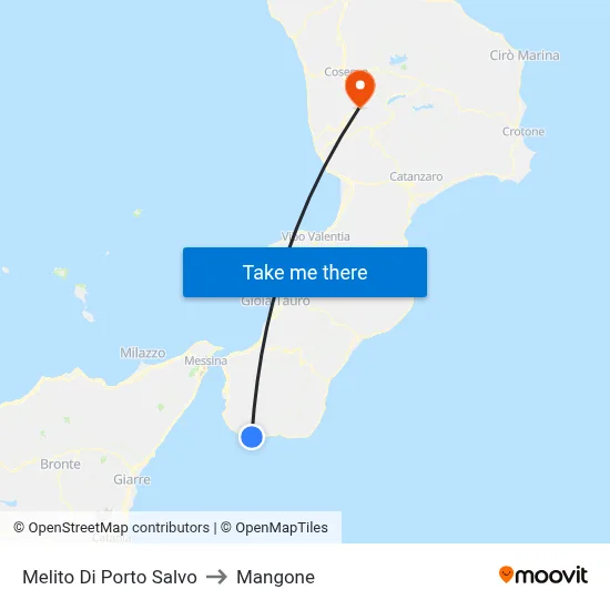 Melito Di Porto Salvo to Mangone map