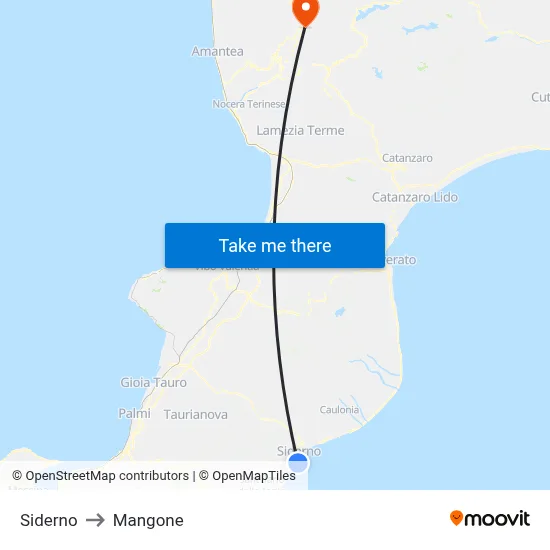 Siderno to Mangone map