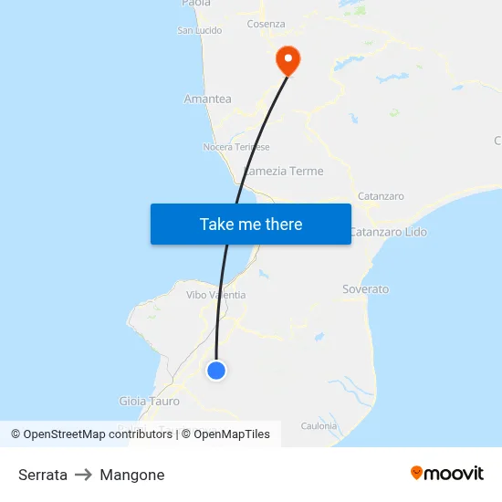 Serrata to Mangone map
