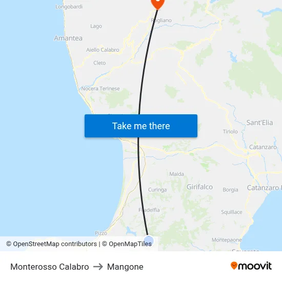 Monterosso Calabro to Mangone map