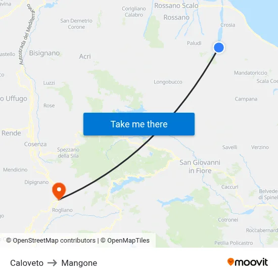 Caloveto to Mangone map