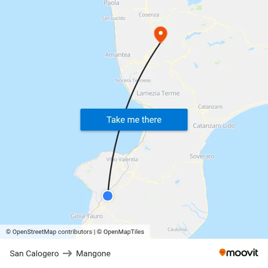 San Calogero to Mangone map