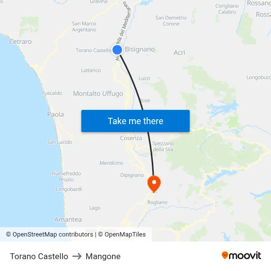 Torano Castello to Mangone map