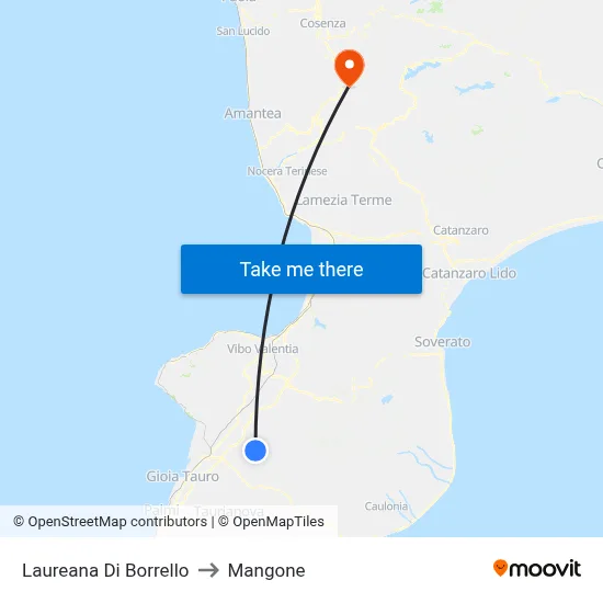Laureana Di Borrello to Mangone map