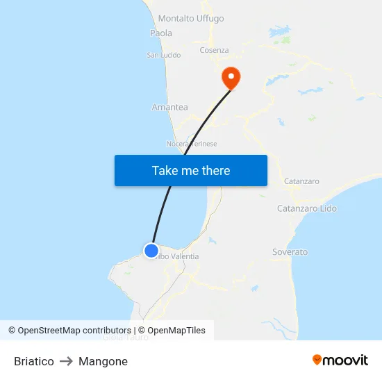 Briatico to Mangone map