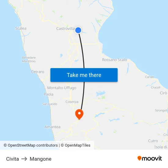 Civita to Mangone map