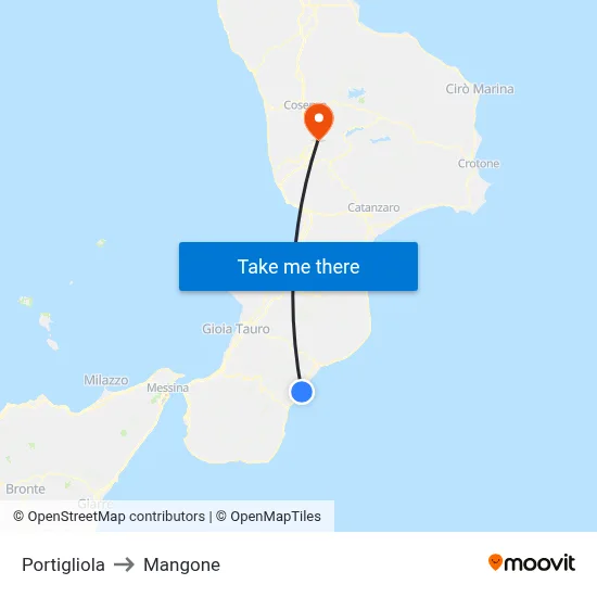 Portigliola to Mangone map