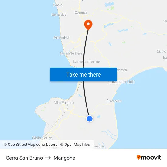 Serra San Bruno to Mangone map