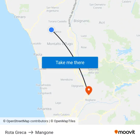 Rota Greca to Mangone map