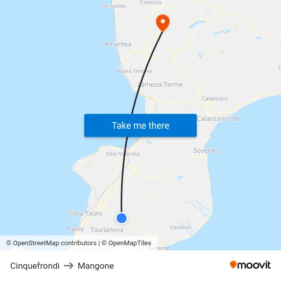 Cinquefrondi to Mangone map