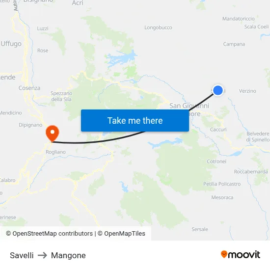 Savelli to Mangone map