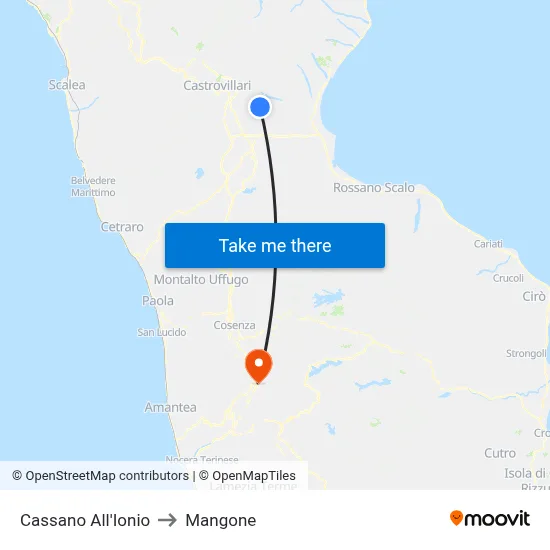 Cassano all'Ionio to Mangone map
