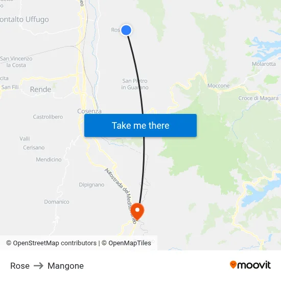 Rose to Mangone map
