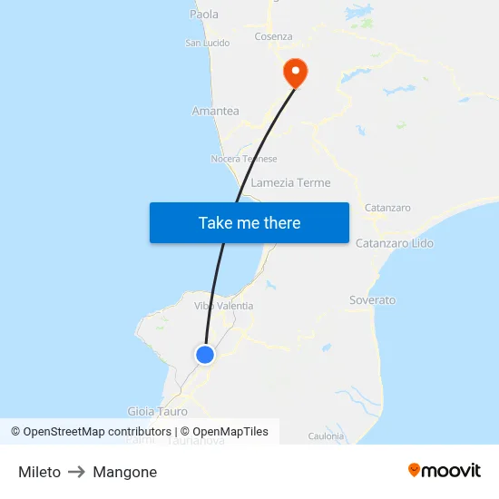 Mileto to Mangone map