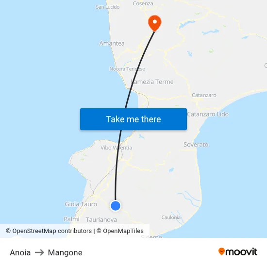 Anoia to Mangone map