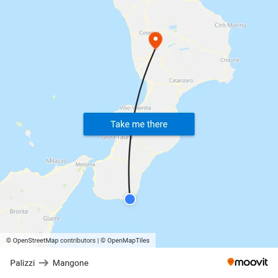 Palizzi to Mangone map
