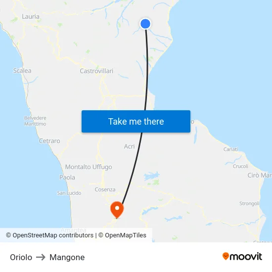 Oriolo to Mangone map