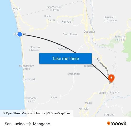 San Lucido to Mangone map