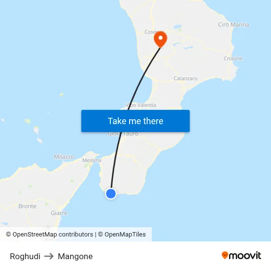 Roghudi to Mangone map