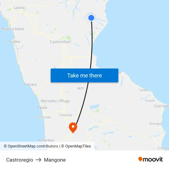 Castroregio to Mangone map