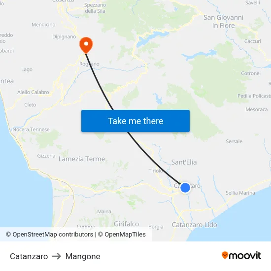 Catanzaro to Mangone map