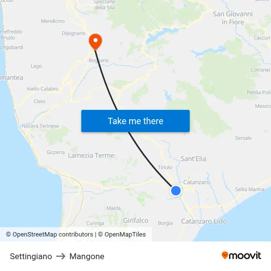 Settingiano to Mangone map