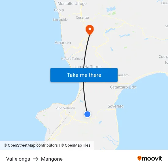Vallelonga to Mangone map