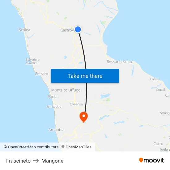 Frascineto to Mangone map