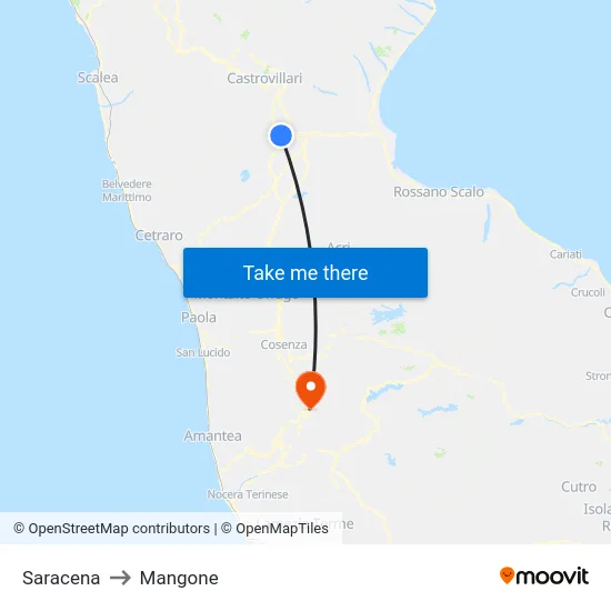 Saracena to Mangone map