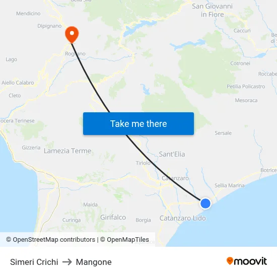 Simeri Crichi to Mangone map