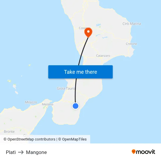 Platì to Mangone map