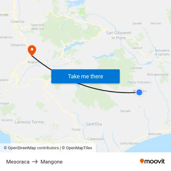 Mesoraca to Mangone map