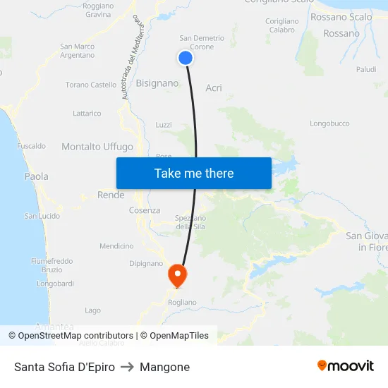 Santa Sofia D'Epiro to Mangone map