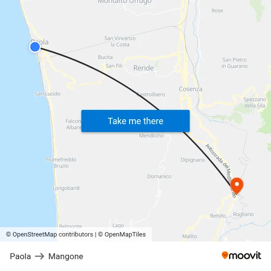 Paola to Mangone map