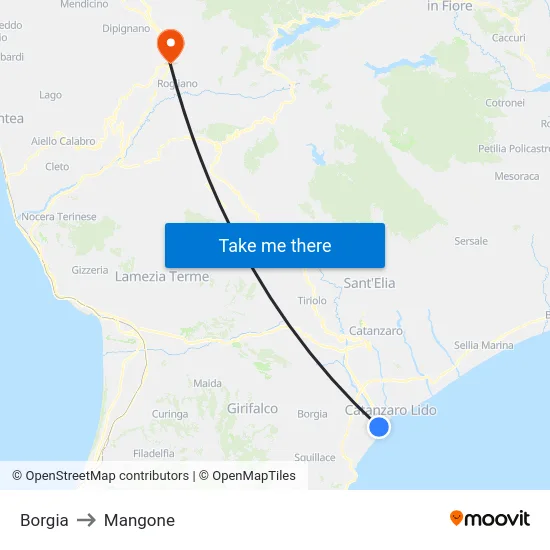 Borgia to Mangone map