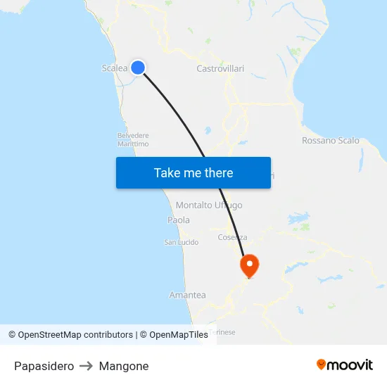 Papasidero to Mangone map