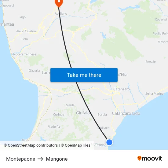 Montepaone to Mangone map