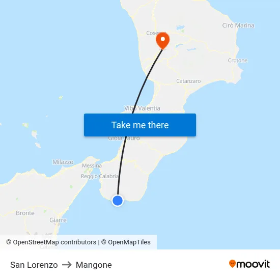 San Lorenzo to Mangone map