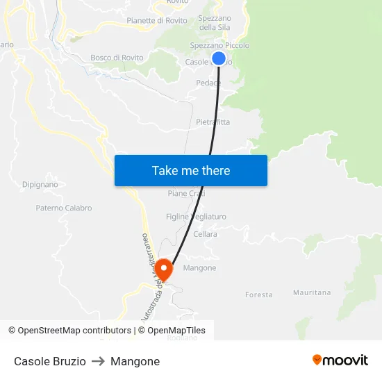 Casole Bruzio to Mangone map