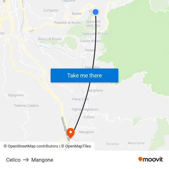 Celico to Mangone map